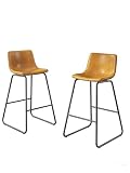 Aowos Bar Stools Set of 2, Modern Counter Height Bar Stools with Back, 26 inch Faux Leather Bar Stools with Metal Legs and Footrest, Urban Armless Dining Chairs for Kitchens Island (Brown)