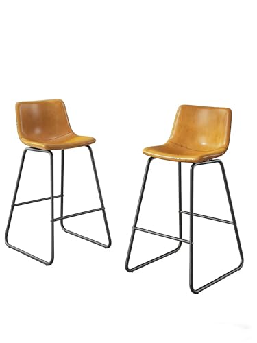 Image of Bar Stools Set of 2, 26 Inches Counter Height Barstools (Brown)