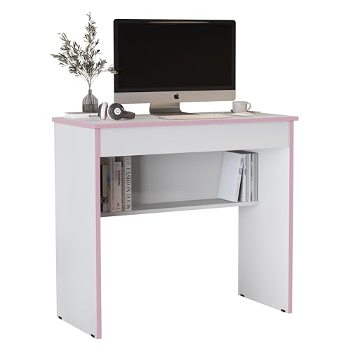 Mesa Computador Escritório Escrivaninha Escritório Pequena (BRANCO/ROSA)