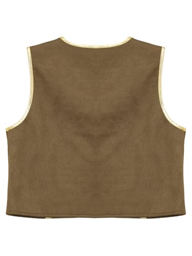 renvena Boys Renaissance Medieval Pirate Vest Sleeveless Open Front Golden Lace Dressy Waistcoat2