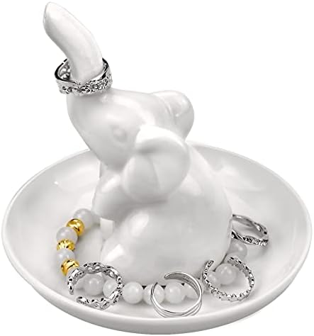 Elephant Ring Holder, Ceramic Elephant Jewelry Tray Ring Holder Gifts for Christmas Birthday Wedding Women Friend Lovers Girl