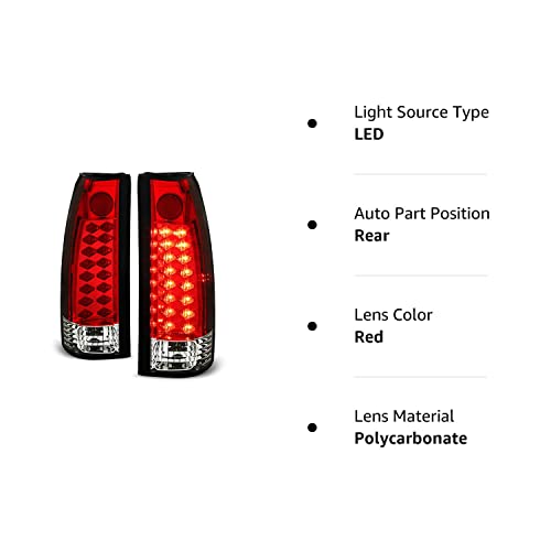 Acanii - For 1988-1998 Chevy Silverado Gmc Sierra Suburban Tahoe Red Clear Lumileds Led Tail Lights Lamps Left+Right #TOP7