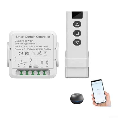 Módulo de interruptor de cortina RF para persianas enrollables, controlador de motor inteligente y WiFi compatible con Tuya, temporizador, voz y control remoto (WiFi + RF)