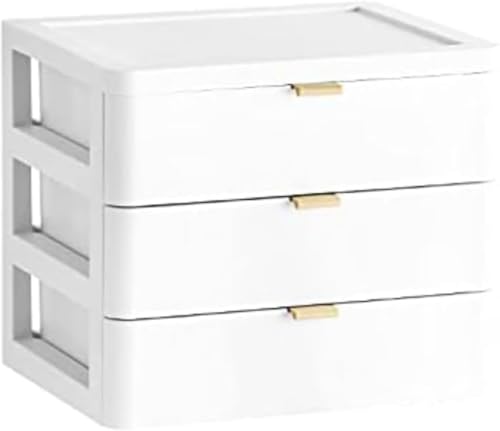 Livmorx 文房具 机上 化粧品収納ケース ボックス 引き出し 小物入れ引き出し (3層,ホワイト)