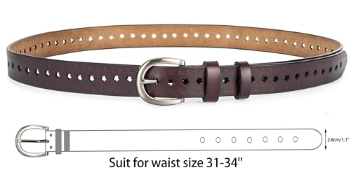 Women’s Genuine-Cowhide-Hollow-Flower-Leather-Belt - Adjustable Vintage Waist-Belt with Pin Buckle for Jeans Dresses2