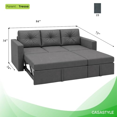 Image of FURNY Tira 4 Seater RHS Lounger Sofa Cum Bed (Dark Gray) with Pull-Out Function | Luxury Velvet Suede Finish | Durable Comfort | Ideal for Living Room