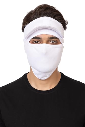 Image of Gajraj Unisex Cotton Anti Pollution Dust Sun Protecion Full Face Cover Mask with Air Filter Mesh and Visor (White) (Mask with Visor)