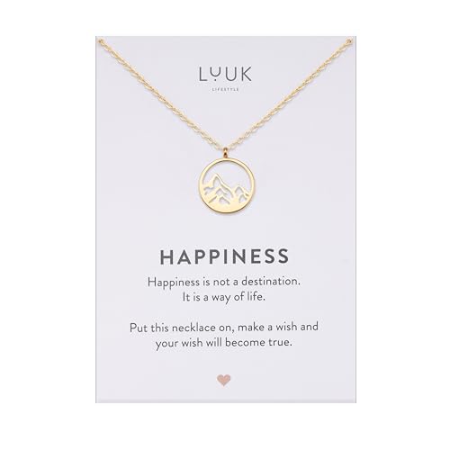 LUUK LIFESTYLE Colares de aço inoxidável para mulher com amuletos finos da sorte e cartão de mensagem HAPPINESS, ideia de presente para mulher, irmã, filha, sobrinha, prateado, dourado, ouro rosa, Aço