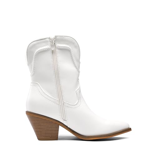 DREAM PAIRS DREAM PAIRS Women's Cowboy Ankle Boots Western Booties Low Heel Pointed Toe Cowgirl Boots,Size 8,White,SDAB2302W