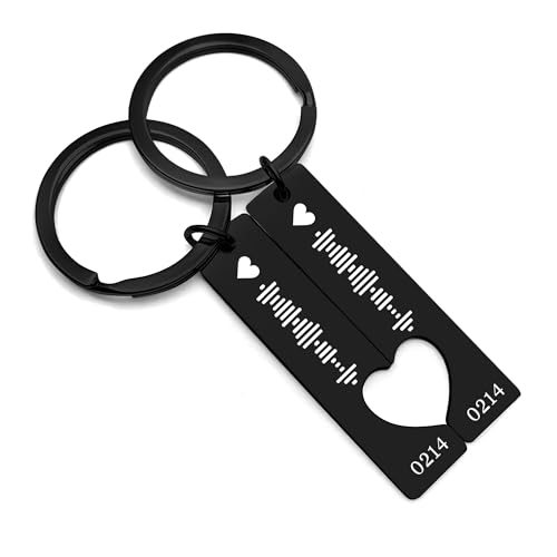 EDSG Personalized Spotify Keychain 2Pcs Couple Keychain Birthday Anniversary Valentines Day Gifts for Him Her Husband Wife (Black)