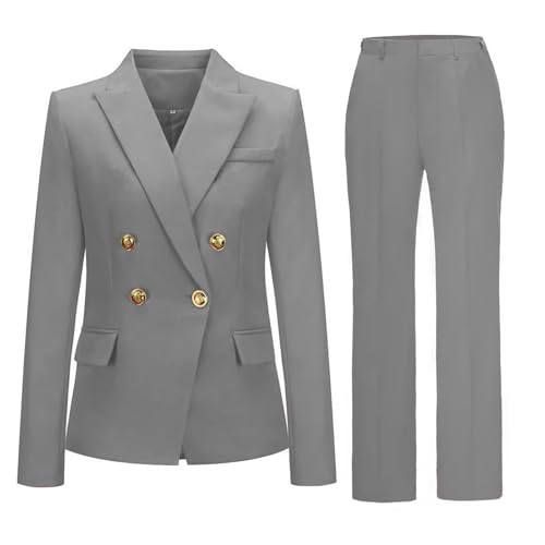 Womens 2 Piece Suits Set Double Breasted Business Office Blazer Jacket Casual Long Sleeve Pant Suit Set