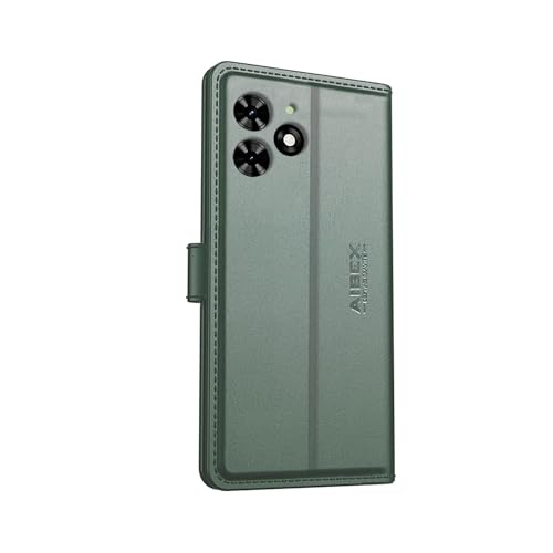 Image of AIBEX Compatible for Tecno Spark GO 4G 2024 Flip Cover Leather Finish | Inside TPU with Card Pockets | Wallet Stand | Complete Protection Flip Case Green