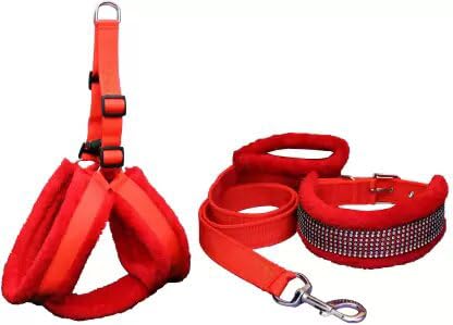 The Pets Popular Fur Dog Fur Harness Leash Collar Combo with Lace Fully Adjustable (Red) (B0CTHT4PD6) Amazon Price History, Amazon Price Tracker