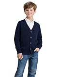 HILEELANG Young Boy Girl School Uniform Cardigan Sweaters Navy Blue V-Neck Basic Solid Button Knitted Cardigan Size 10