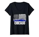 Photo Gallery donna chicago skyline city silhouette bandiera americana distressed maglietta con collo a v Photo Gallery donna chicago skyline city silhouette bandiera americana distressed maglietta con collo a v