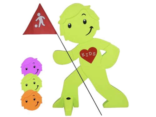 StreetBuddy - Warnfigur mit Fahne reflektierender Warnaufsteller für Kindersicherheit - Achtung langsam Fahren - Vorsicht spielende Kinder - Schild Autofahrer Warnung (Grün)