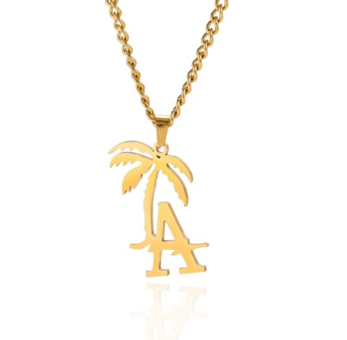 18K Gold Plated Stainless Steel Los Angeles Inspired Palm Tree Pendant Necklace LA City Accessory Durable Material Minimalist Everyday Wear Trendy Unisex Design Gift Idea