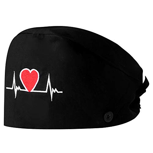 Hicdaw Scrub Caps Sweatband Hat Caps Adjustable Tie Back Hats for Women and Men Home Caps Black