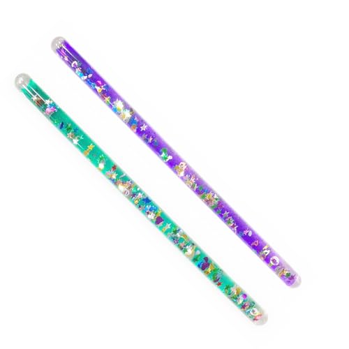 Glitter Wand, Magic Wonder Wand Tube - for Kids, Two 11' Halloween Costume Accessory Princess Fairy Wizard Pretend Play (Purple, Green)