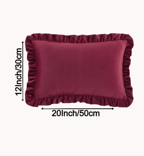 Image of Amazon Brand - Umi Velvet Wine 12x20 Pillow Covers, Set of 2 Decorative Ruffle Cushoin Pillow Covers for Sofa Couch