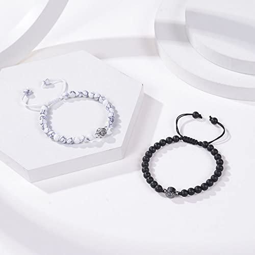 Image of Pingyongchang 2Pcs Natural Stone Bracelets 100 Languages I Love You Bracelets Graduation Gifts,Couple's Memorial Gifts for Boyfriend,Girlfriend,My Love-Black and Pink