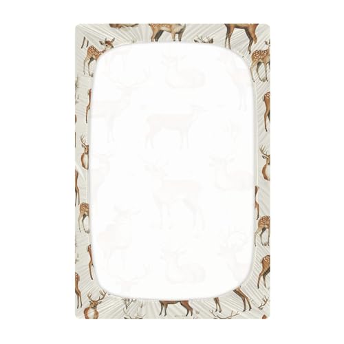 Image of Vintage Forest Deer Crib Sheets Soft Breathable Fitted Baby Crib Sheets Mattress Cover for Girls Boys, 52 inch x 28 inch x 9 inch
