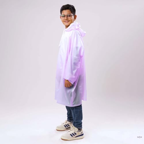 Image of haus & kinder Kids Raincoat with Hood - Waterproof PVC, Free Size, Lilac Poncho with Pockets 1 Pc