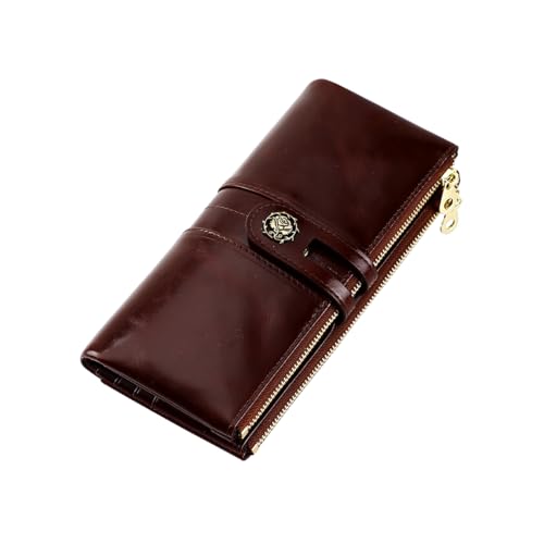 Image of Women's RFID Blocking Wallet Soft Leather Clutch, Coffee | Money Purse, Slim Card Holder Organizer, Zip Pocket