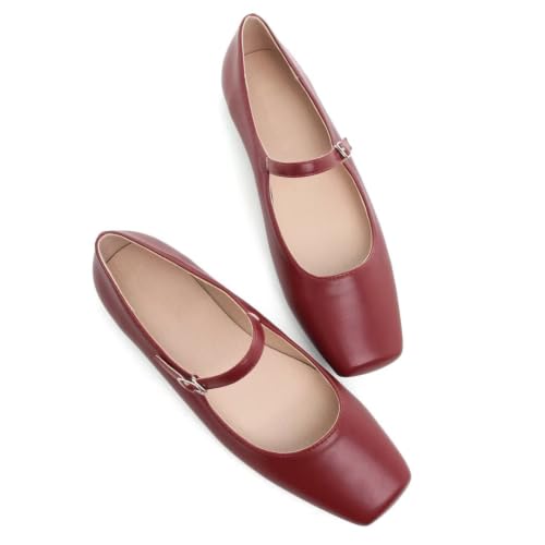 Image of TN TANGNEST Leather Flats for Women Retro Mary Jane Flats