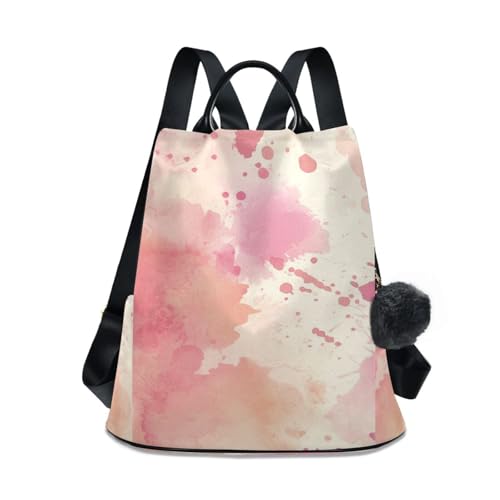 KLL Watercolor Abstract Splash-ink Peach Fashion backpacks for college Anti-theft backpack for women work for Daily College Shopping with Pom-pom keychain
