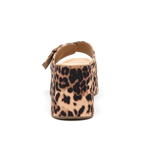 Lryweisy Women Suede Platform Sandals Adjustable Buckle Wedges Heels Leopard Slide Sandals 6