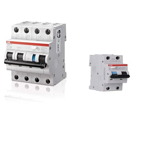 ABB RCBO DS203NC FI/LS-Schalter 16A, 4-polig, Empfindlichkeit 30mA, DIN-Schienen-Montage & DS201A-B16 DS201A-B16/0,03 FI/LS-Schalter 6kA, 1P+N, Typ A, B 16, 30mA, grau, 2 TE