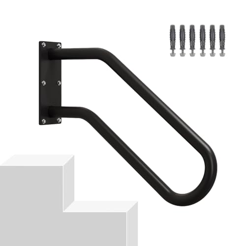 Hand Rails for Outdoor 1-2 Steps Indoor Stairs Bathroom Wall Mount Non-Slip U-Shape Stair Hand Railing Black 1 Pack