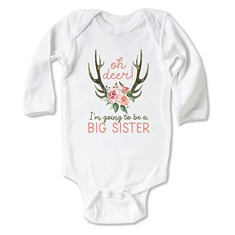 Little Spunkies Oh Deer I'm Going to be a Big Sister Cute Siblings Bodysuit (6-9 Months, Long Sleeve White Bodysuit) Cover