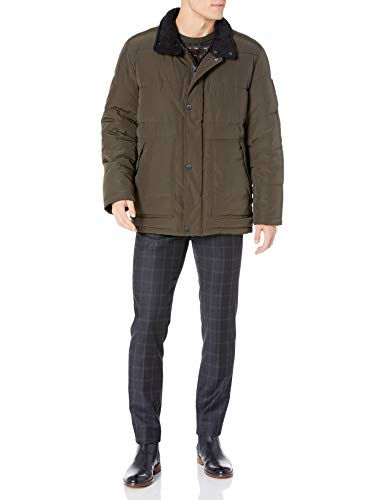 Marc New York by Andrew Marc Men's Stapleton Mid Length Puffer Jacket with Sherpa Trimmed Collar, Jungle, X-Large