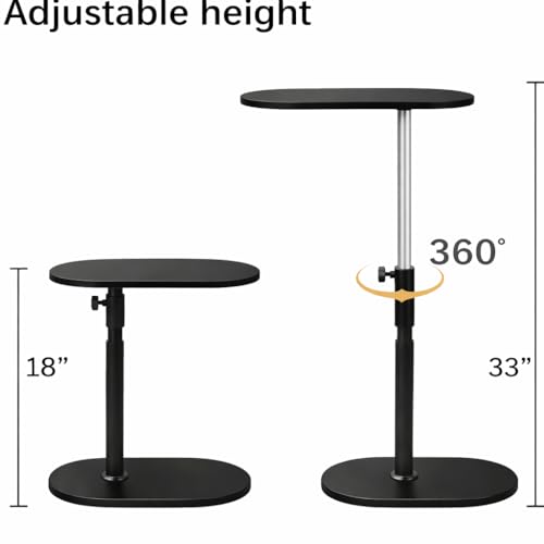 Image of Adjustable C-Shaped Couch Side Table | 360 Swivel TV Tray Stand | Slide-Under Sofa End Table in Black (Engineered Wood)