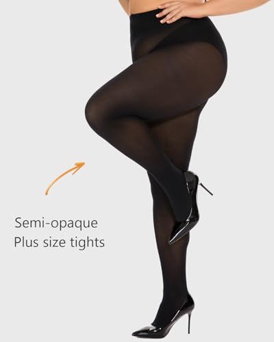 Image of DUCMODA Plus Size Tights for Women, Ultra Soft Solid Color Semi-Opaque Pantyhose, Nylon High Waist Stockings 1X 2X 3X 4X