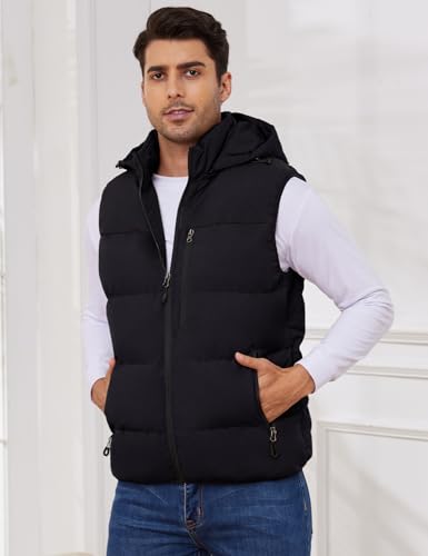 Image of Gihuo Mens Winter Puffer Vest Hooded Sleeveless Quilted Jacket Zip Up Padded Coats