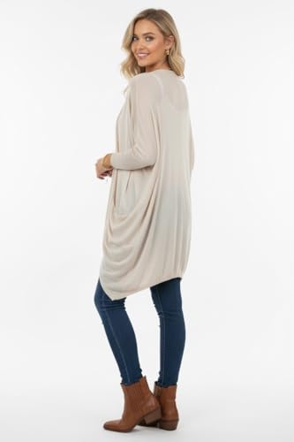 Image of ToBeInStyle Womens Open Front Long Sleeve Lightweight Asymmetrical Draped Cardigan with Side Pockets