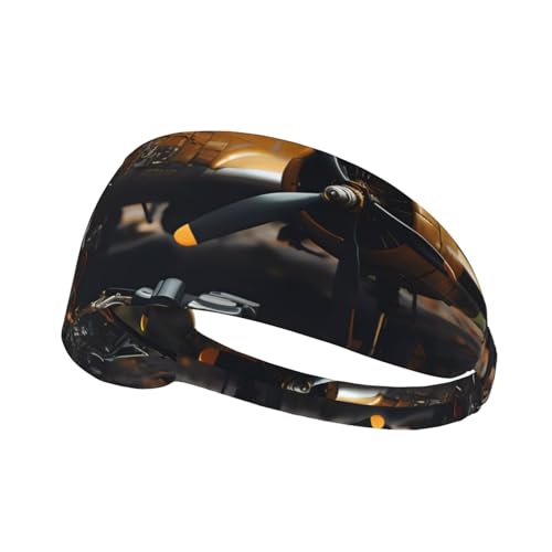 Diadema de entrenamiento antideslizante con estampado de maquinaria de aviación vintage, bandas anchas para el sudor, para tenis, ciclismo, fitness