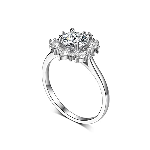 S925 Anillos de Plata de Ley Moissanite Anillo de Compromiso de halo de Lujo con Forma de Flor de 1 quilate para joyería de Mujer 11 WhiteGold