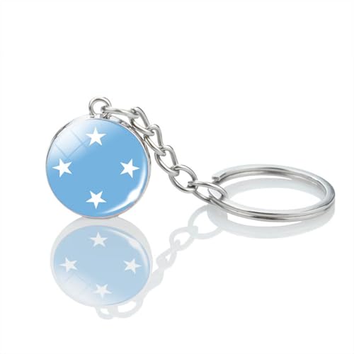 Porte-Clés Avec Drapeau Des États Fédérés De Micronésie – Pendentif Boule De Cristal Vintage, Bijoux Souvenir, Drapeau Du Pays, Accessoires De Porte-Clés, Blanc 8 Cm
