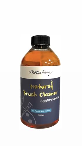 Proteckey Paint Brush Cleaner and Conditioner Restorer - Best for kids, Nontoxic, No Chemicals, Odorless, Oil or Acrylic Paints, Quickly cleans, 100% Natural, Ease Of Cleaning 500ml (16.9oz)