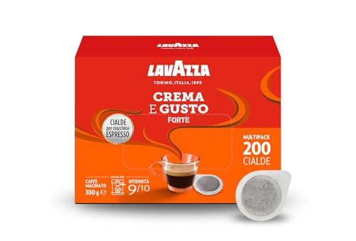 Lavazza, Cápsulas de café crema y sabor fuerte, café en monodosis, 4 paquetes de 50 monodosis, para un expreso fuerte y completo, con notas aromáticas de madera y tabaco, arábica y robusta, intensidad