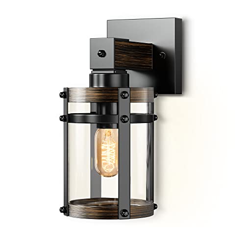 Rustic Wall Sconce,DORESshop Farmhouse Vanity Lighting 1-Light Light Color Wood Grain Black Wall Sconce with Clear Glass Shades Over Mirror for Dressing, Bedroom, Bathroom,Hallway,Cabinets Rustic Wall Sconce,DORESshop Farmhouse Vanity Lighting 1-Light Light Color Wood Grain Black Wall Sconce with Clear Glass Shades Over Mirror for Dressing, Bedroom, Bathroom,Hallway,Cabinets