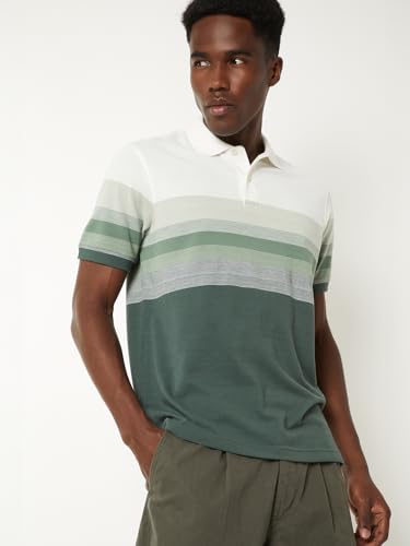 Image of Max Men's Half Sleeves Regular Fit Striped Polo T-Shirt
