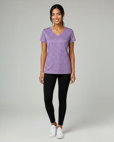 Real Essentials 5 Pack: Women's Dry Fit Short Sleeve V Neck Workout Top - Fitness Gym Athletic Yoga T-Shirt (Plus Available)