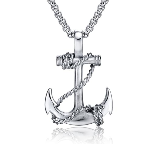 Anchor Necklace for Men,Vintage Pirate Necklace,Gothic Stainless Steel Pendant,Punk Anchor Chain Jewelry for Women