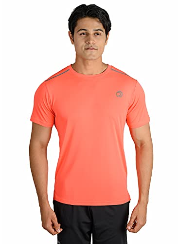 Image of TRUEREVO Mens Solid Half Sleeve Round Neck Sports T Shirt Polyester Fabric with Reflective Details for Gym Training Workout Running