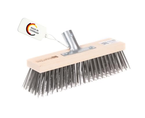 BawiTec Profi Stahldrahtbesen 30cm Breit mit stabilem Metall-Stielhalter für Stiele Ø28mm Drahtbesen Metallbesen Kratzbesen Draht-Borsten Besen ohne Stiel Flach-Holz